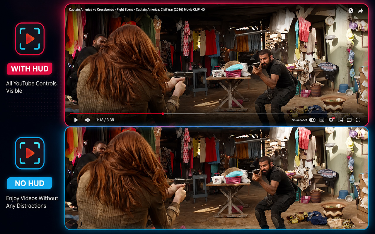 YouTube player with HUD controls visible